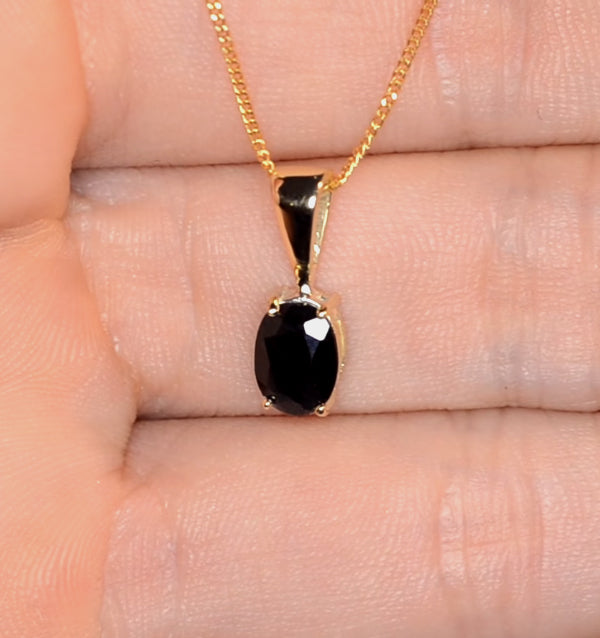 Sapphire 7 x 5 mm 9K Yellow Gold Pendant Necklace